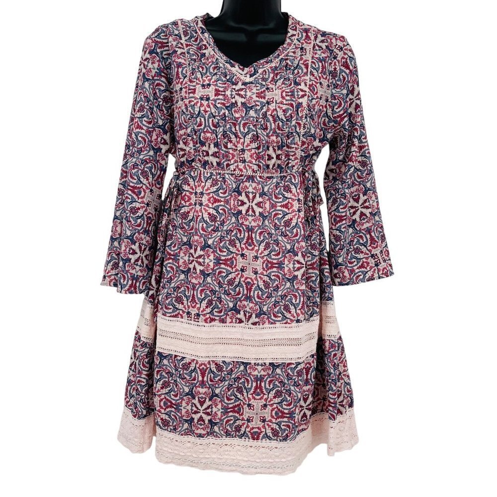 Mimi‎ Chica Women's Paisley Print Prairie Dress Size XS Pin Tuck Side Tie